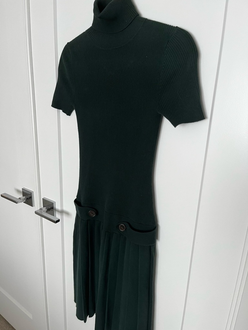 Moda International Turtleneck Short Sleeve Knit Dress in Dark Green